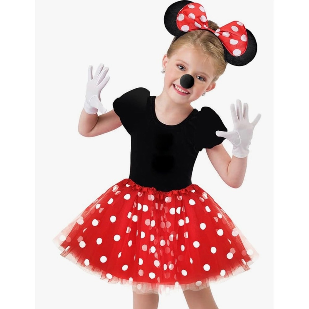 NEW Minnie Mouse Costume Dressโ Up Halloween Outfit Headband Gloves Girls 10-12